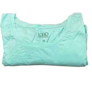 LOGO by Lori Goldstein Womens 3X Lace Hem 3/4 Sleeve Tee Top Seafoam‎ Green NWT